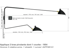 Big Wall Lamp w/2 Rotating Arms, 1 Straight, 1 Curved af Serge Mouille