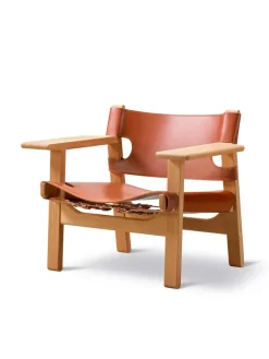 Den Spanske Stol i cognac læder, eg lys olie af Børge Mogensen