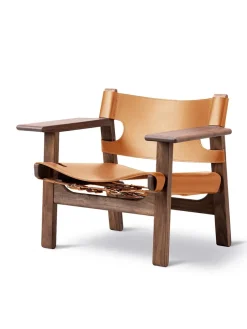 Den Spanske Stol i mørkebrun læder, eg olie af Børge Mogensen