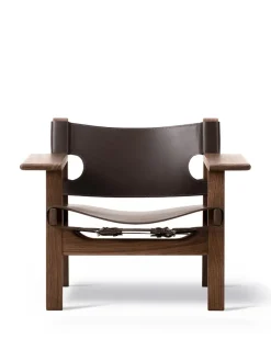 Den Spanske Stol i mørkebrun læder, eg olie af Børge Mogensen