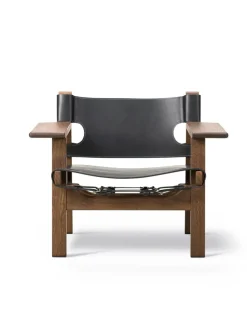 Den Spanske Stol i mørkebrun læder, eg olie af Børge Mogensen