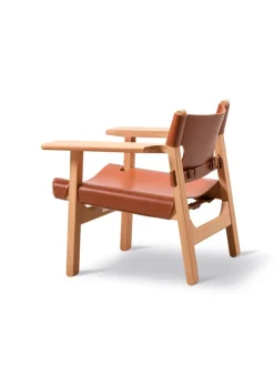 Den Spanske Stol i mørkebrun læder, valnød olie af Børge Mogensen