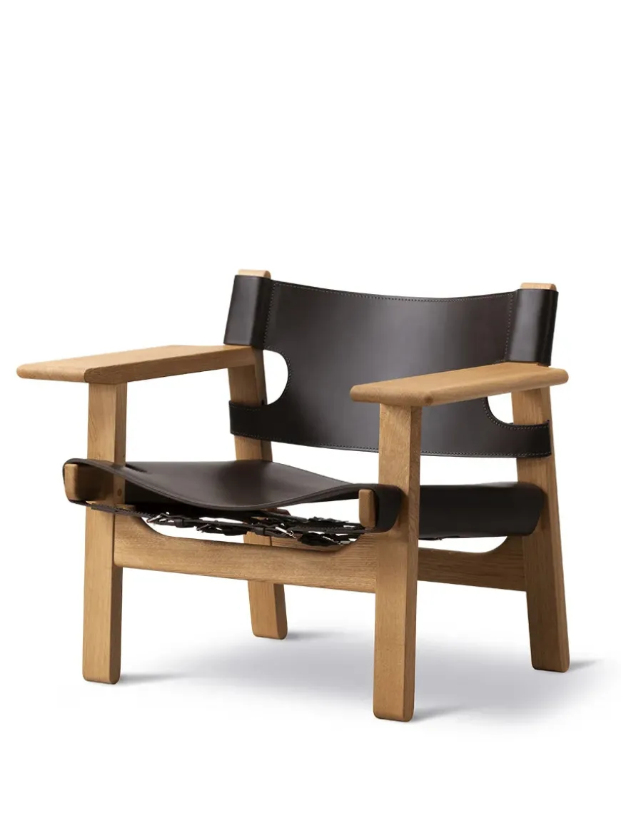 Den Spanske Stol i mørkebrun læder, Røget eg olie af Børge Mogensen