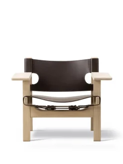 Den Spanske Stol i mørkebrun læder, Røget eg olie af Børge Mogensen