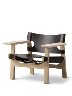 Den Spanske Stol i mørkebrun læder, Røget eg olie af Børge Mogensen