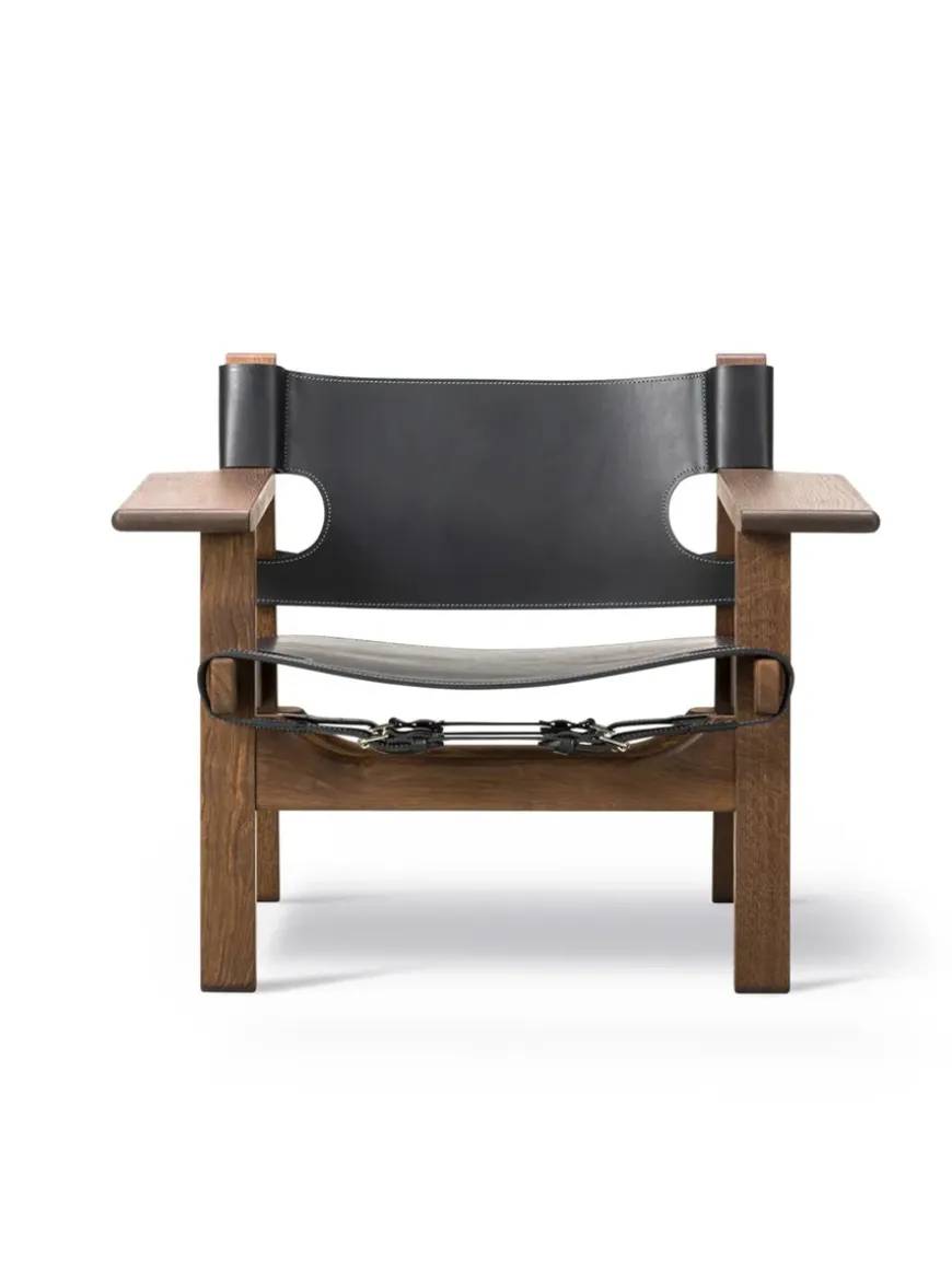 Den Spanske Stol i mørkebrun læder, Røget eg olie af Børge Mogensen