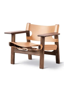 Den Spanske Stol i naturfarvet læder, valnød olie af Børge Mogensen