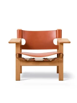 Den Spanske Stol i naturfarvet læder, eg olie af Børge Mogensen