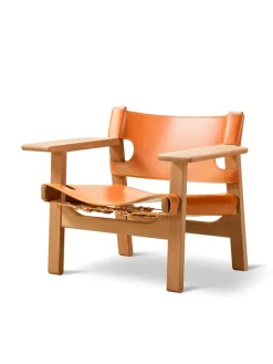 Den Spanske Stol i naturfarvet læder, eg olie af Børge Mogensen