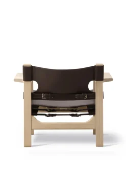 Den Spanske Stol i sort læder, eg sort lak af Børge Mogensen