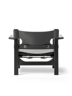 Den Spanske Stol i sort læder, eg sort lak af Børge Mogensen