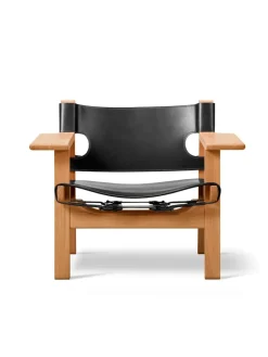 Den Spanske Stol i sort læder, eg sæbe af Børge Mogensen