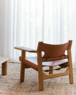 Den Spanske Stol i sort læder, røget eg olie af Børge Mogensen