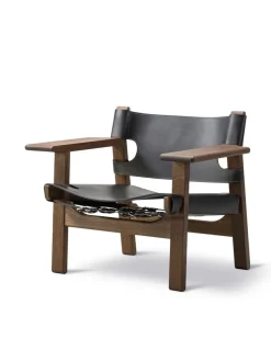 Den Spanske Stol i sort læder, røget eg olie af Børge Mogensen