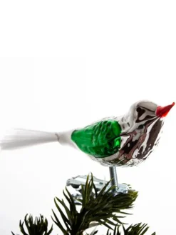 Fugl m. Klemme 10 cm, sølvfarvet/grøn fra Brink Nordic