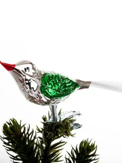 Fugl m. Klemme 10 cm, sølvfarvet/rød fra Brink Nordic