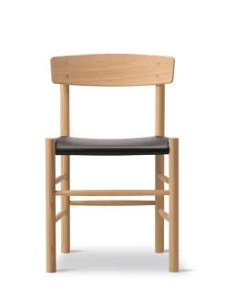 J39 Folkestolen Sædepolstret, Cognac Læder af Børge Mogensen