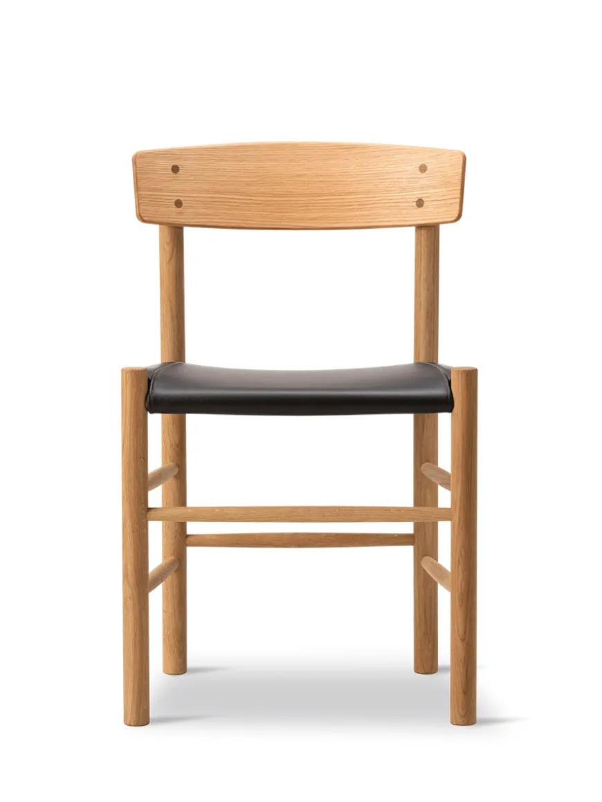 J39 Folkestolen Sædepolstret, Cognac Læder af Børge Mogensen