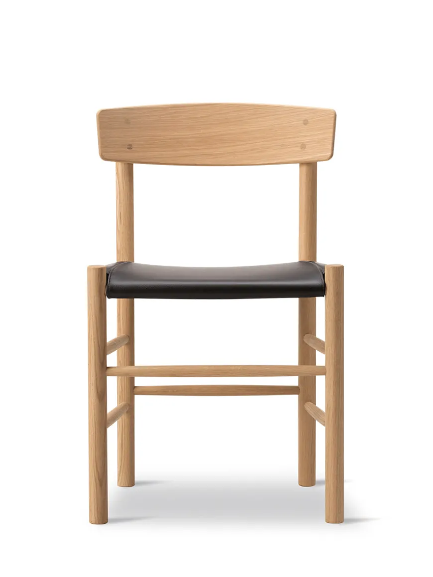 J39 Folkestolen Sædepolstret, Mørkebrun Læder af Børge Mogensen