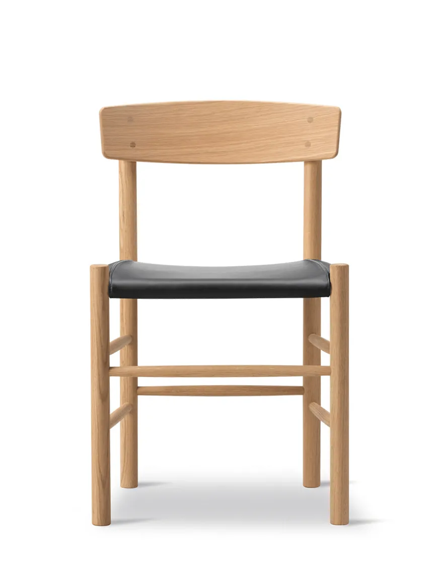 J39 Folkestolen Sædepolstret, Mørkebrun Læder af Børge Mogensen