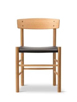 J39 Folkestolen Sædepolstret, Mørkebrun Læder af Børge Mogensen