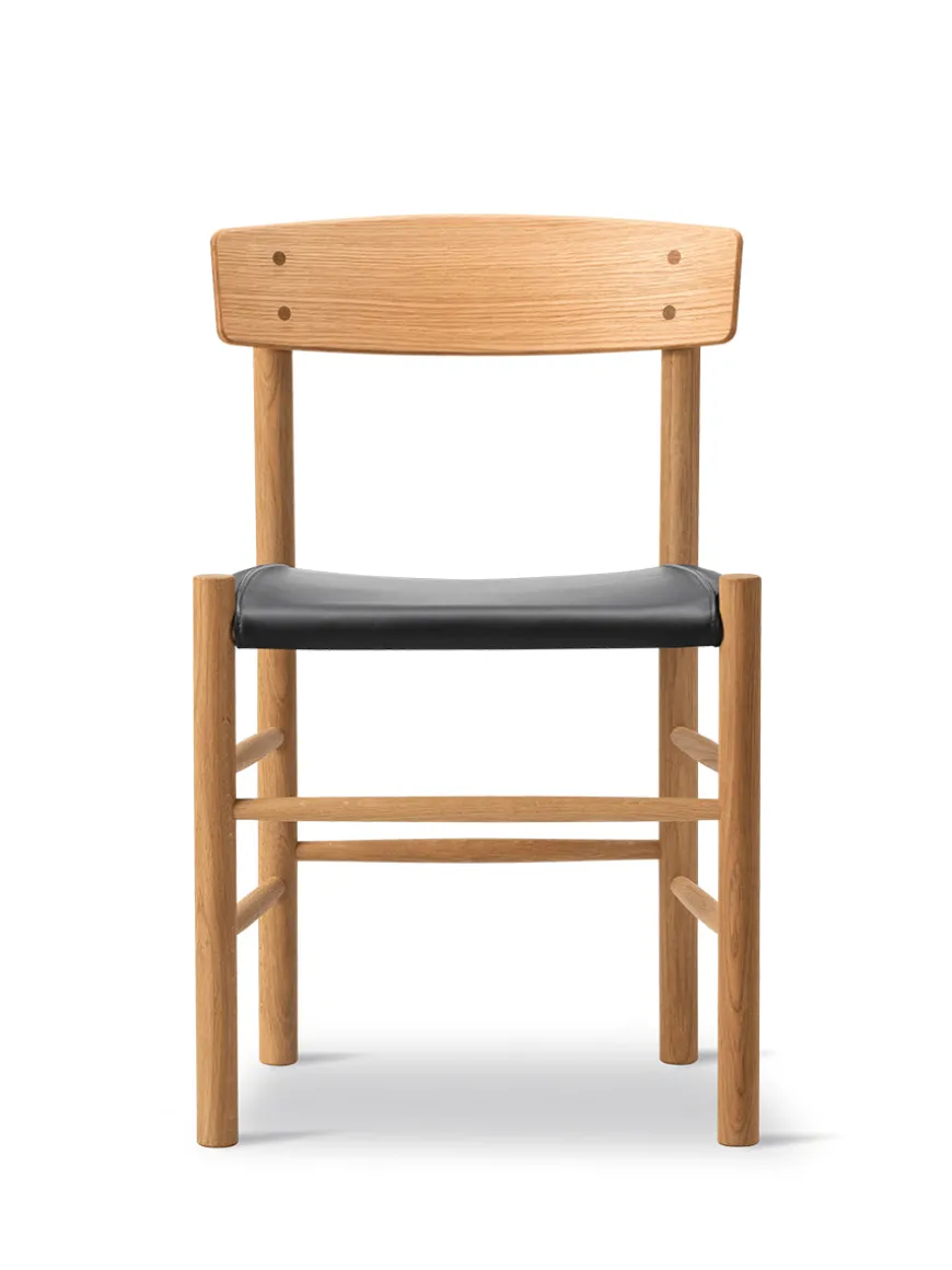 J39 Folkestolen Sædepolstret, Mørkebrun Læder af Børge Mogensen