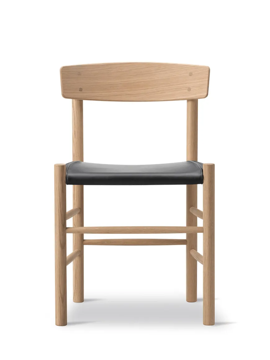 J39 Folkestolen Sædepolstret, Mørkebrun Læder af Børge Mogensen