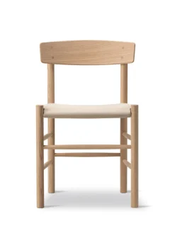 J39 Folkestolen Sædepolstret, Sort Læder af Børge Mogensen