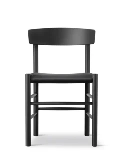 J39 Folkestolen Sædepolstret, Sort Læder af Børge Mogensen