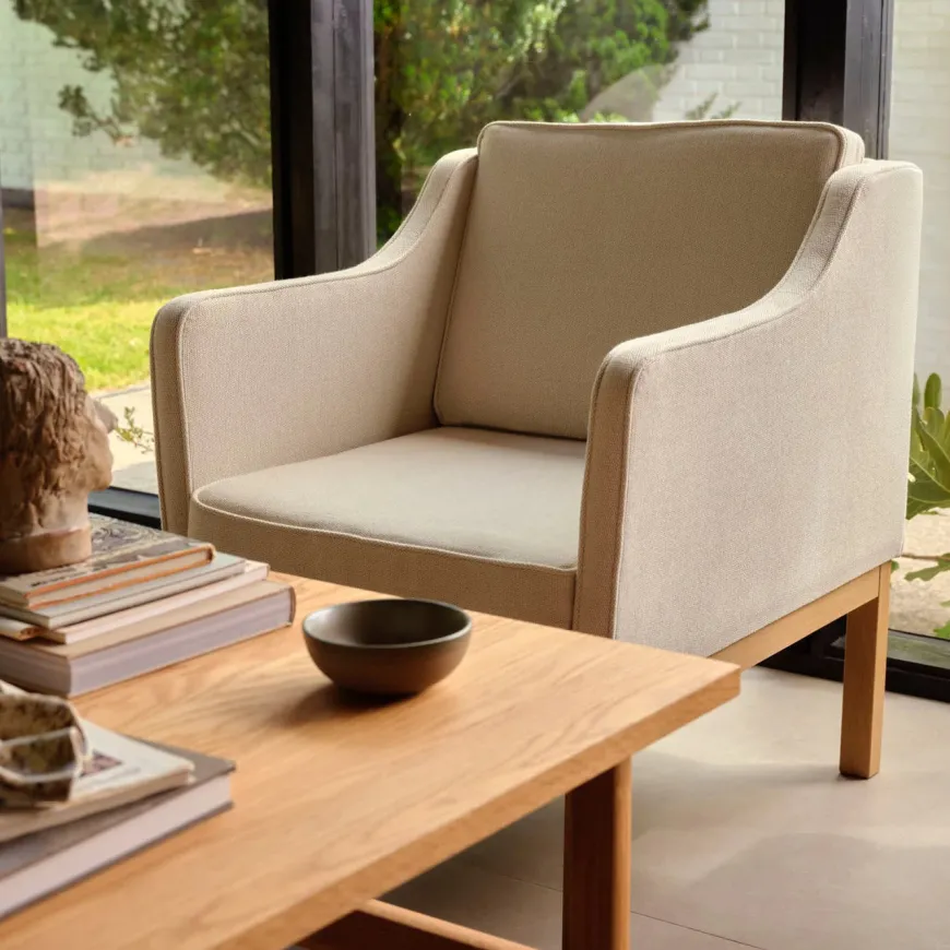 L46 MK155 lænestol, beige tekstil af Mogens Koch