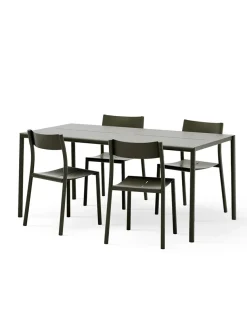 May sæt, 4 stole og bord 170x85 i dark green fra New Works