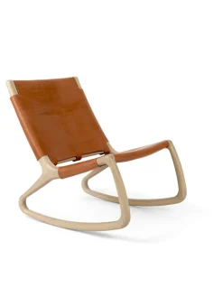 Rocker gyngestol, grå eg med mustang farvet læder fra Mater