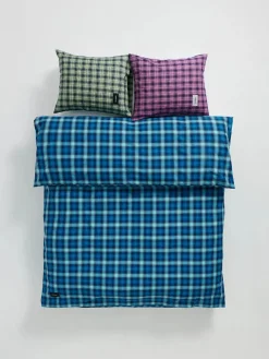 Rodeo Duvet Cover, neon blue check fra Magniberg