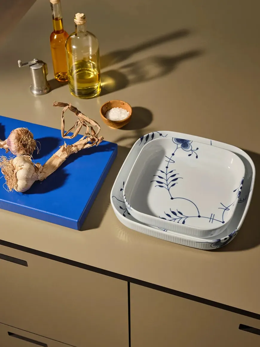 Royal Copenhagen Blå Mega Riflet, firkantet ovnfast fad 30 x 30cm