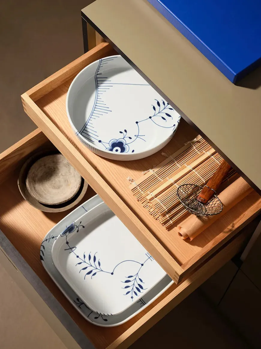 Royal Copenhagen Blå Mega Riflet, firkantet ovnfast fad 30 x 30cm