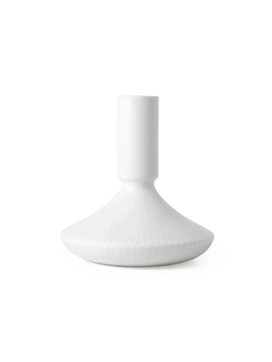Royal Copenhagen Hvid Riflet Lysestage, 12 cm