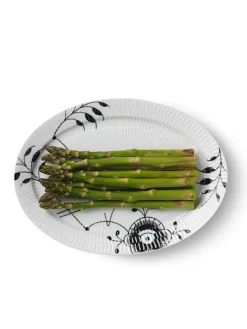 Royal Copenhagen Sort Mega Riflet, oval tallerken 28 cm