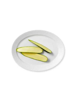 Royal Copenhagen Sort Mega Riflet, oval tallerken 34 cm