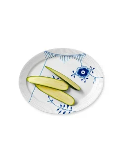 Royal Copenhagen Sort Mega Riflet, oval tallerken 34 cm