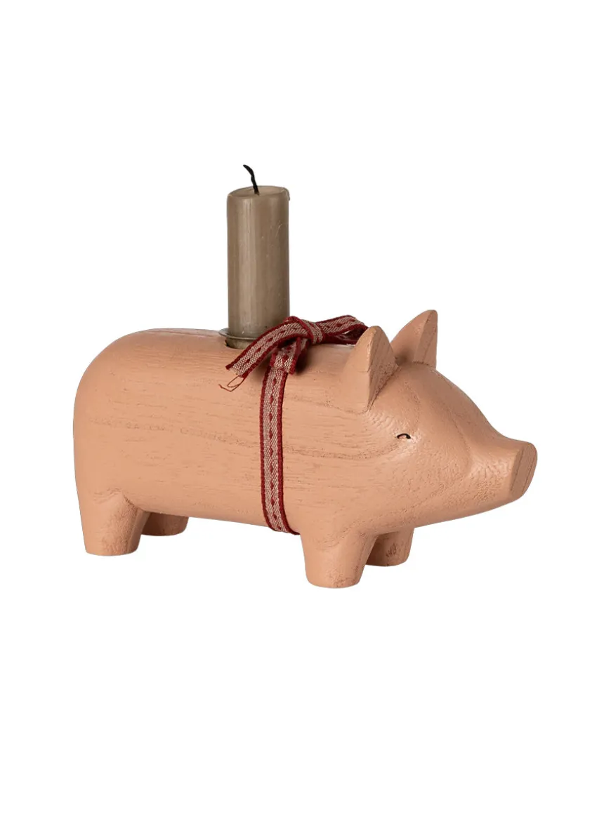 Trælysestage, Gris - Lille - Rosa fra Maileg