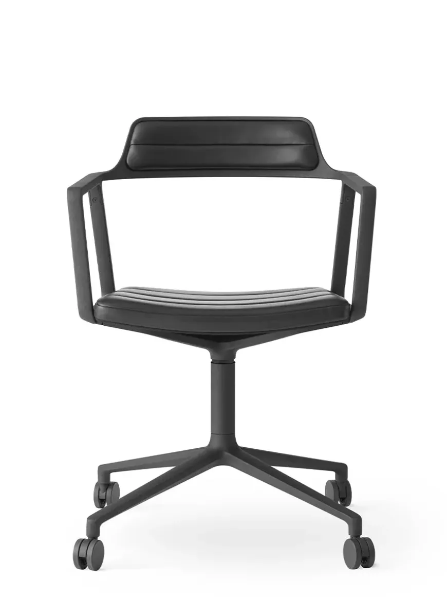 VIPP452 Swivel Chair m/sort stel & hjul, sort læder fra Vipp