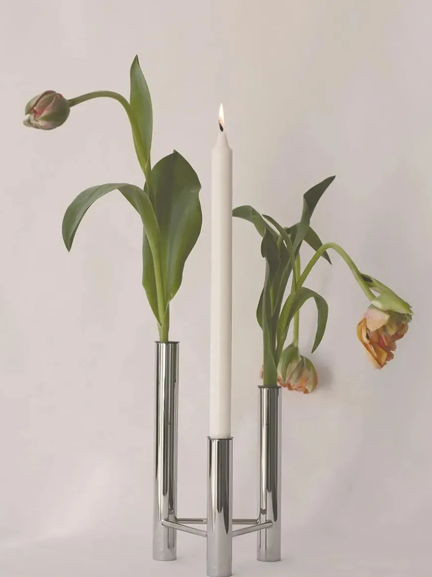 VISTA vase og lysestage, poleret stål fra Kay Bojesen